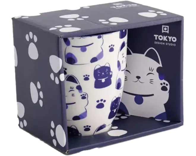 Tokyo Design Studio - Kawaii Mug Giftbox Blue Maneko Cat 380ml