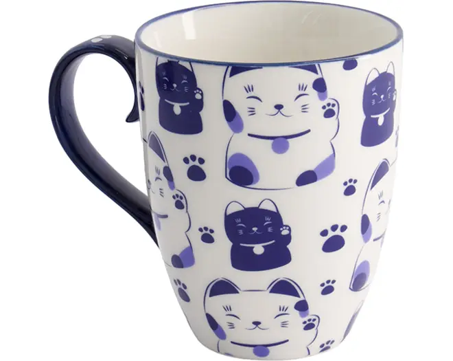 Tokyo Design Studio - Kawaii Mug Lucky Cat Blue/Black Giftbox 340ml 6pcs