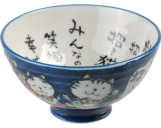 Tokyo Design Studio - Kawaii Bowl Lucky Cat Tayo Blue White 300ml