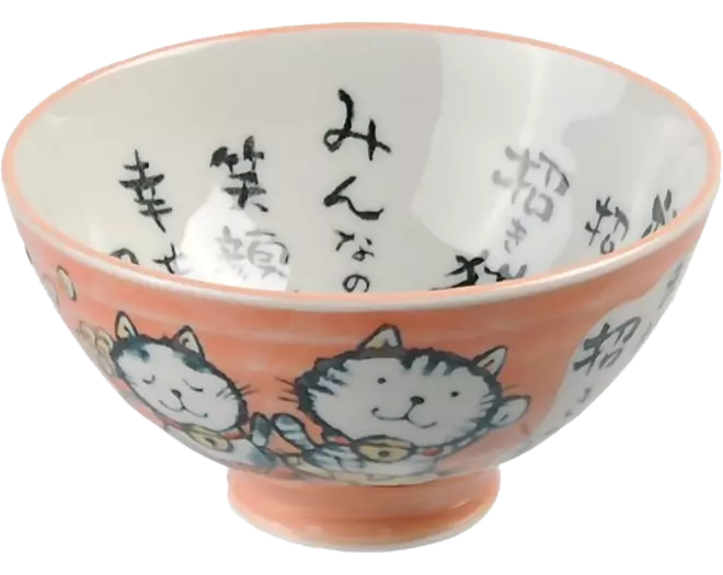 Tokyo Design Studio - Kawaii Bowl Lucky Cat Tayo Pink White 300ml