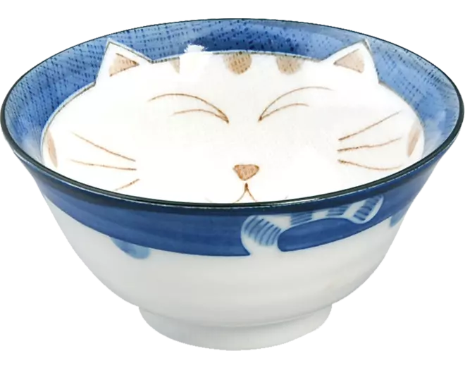 Tokyo Design Studio - Kawaii Bowl Lucky Cat Tayo White Blue 300ml
