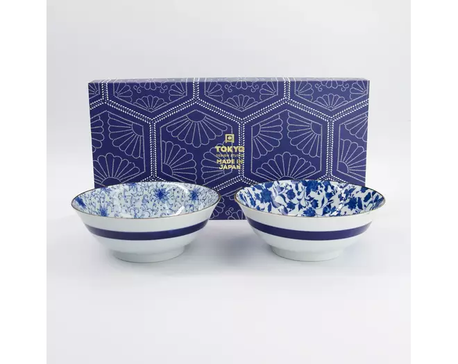 Tokyo Design Studio - Haru Blue Mixed Ramen Bowls 2pcs Giftset 19.8x7.5cm 1000ml 1 set