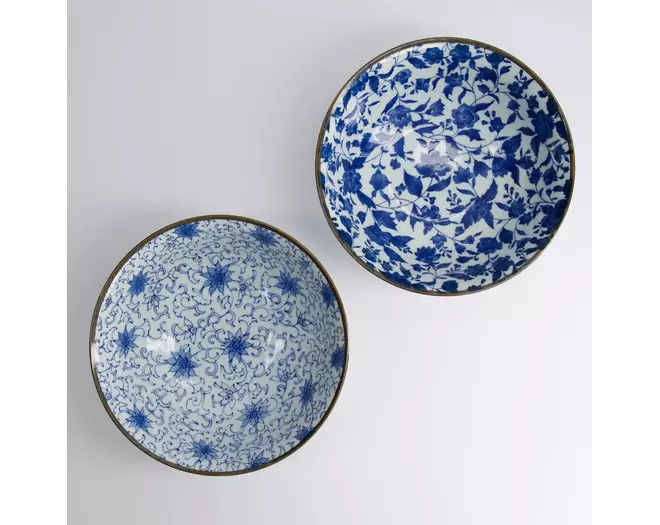 Tokyo Design Studio - Haru Blue Mixed Ramen Bowls 2pcs Giftset 19.8x7.5cm 1000ml 1 set
