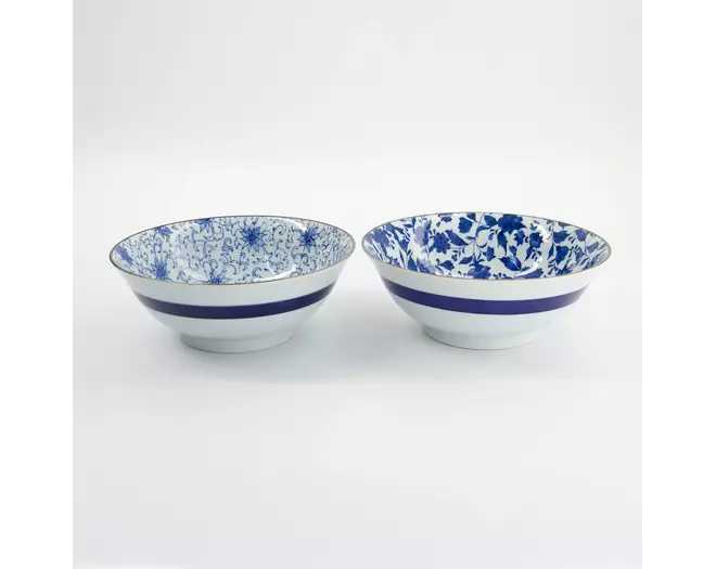 Tokyo Design Studio - Haru Blue Mixed Ramen Bowls 2pcs Giftset 19.8x7.5cm 1000ml 1 set