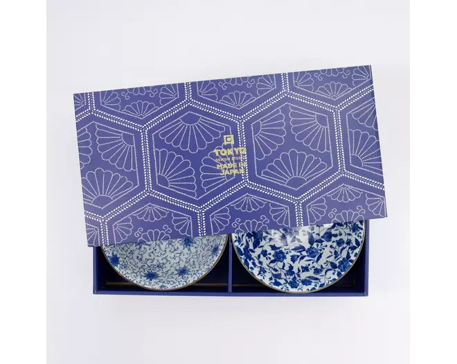 Tokyo Design Studio - Haru Blue Mixed Ramen Bowls 2pcs Giftset 19.8x7.5cm 1000ml 1 set