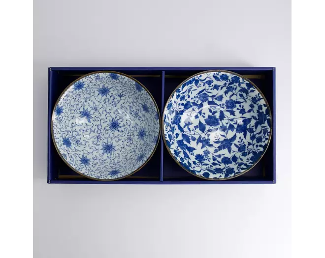 Tokyo Design Studio - Haru Blue Mixed Ramen Bowls 2pcs Giftset 19.8x7.5cm 1000ml 1 set