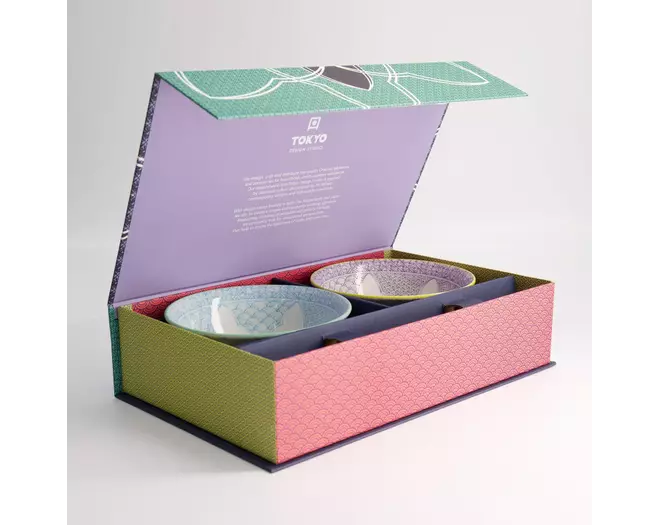 Tokyo Design Studio - Lily Flower Bowl 2pcs Giftset w/chopsticks Pur/Lbl 14.8x6.8cm 550ml