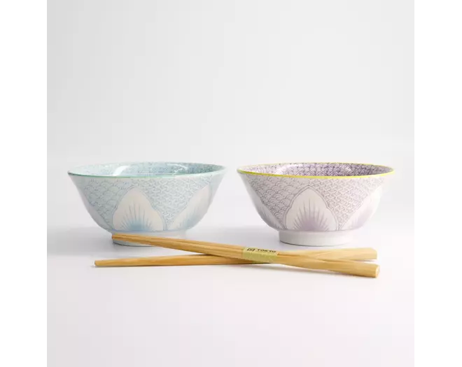 Tokyo Design Studio - Lily Flower Bowl 2pcs Giftset w/chopsticks Pur/Lbl 14.8x6.8cm 550ml