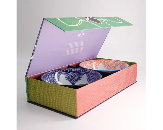 Tokyo Design Studio - Lily Flower Ramen Bowl 2pcs Giftset Rd/Bl 20.5x8cm 1200ml 1 set