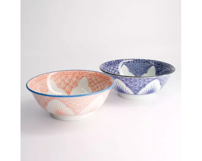 Tokyo Design Studio - Lily Flower Ramen Bowl 2pcs Giftset Rd/Bl 20.5x8cm 1200ml 1 set