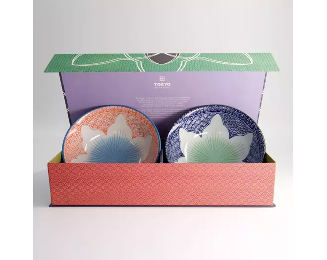 Tokyo Design Studio - Lily Flower Ramen Bowl 2pcs Giftset Rd/Bl 20.5x8cm 1200ml 1 set