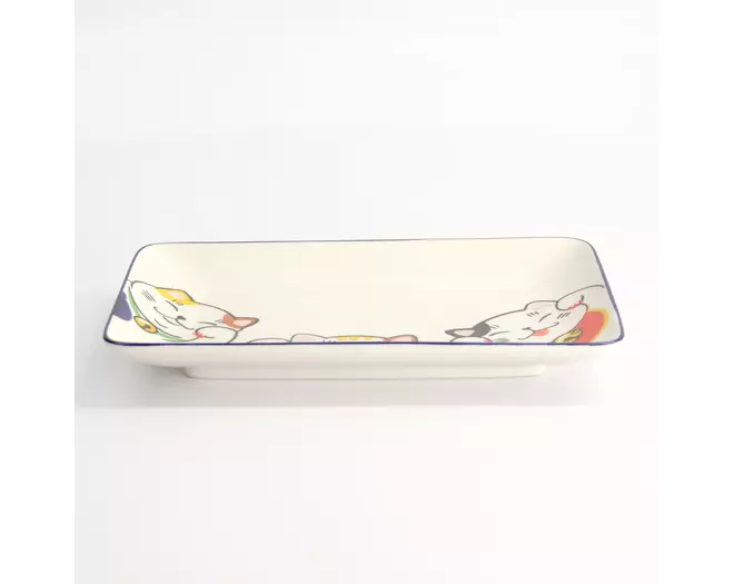 Tokyo Design Studio - Kawaii Lucky Cat Sushi Plate 21x13.5cm White 6pcs