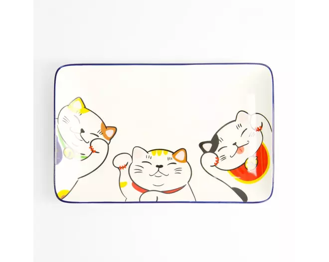 Tokyo Design Studio - Kawaii Lucky Cat Sushi Plate 21x13.5cm White 6pcs