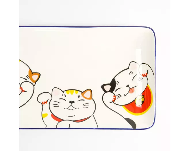 Tokyo Design Studio - Kawaii Lucky Cat Sushi Plate 21x13.5cm White 6pcs
