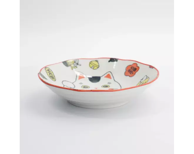 Tokyo Design Studio - Kawaii Lucky Cat Neko Pasta Plate Red 21x5cm 4pcs