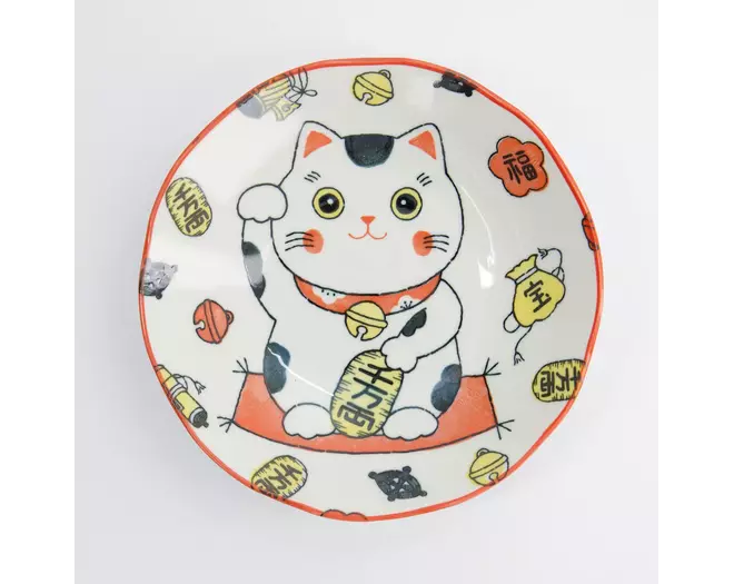 Tokyo Design Studio - Kawaii Lucky Cat Neko Pasta Plate Red 21x5cm 4pcs