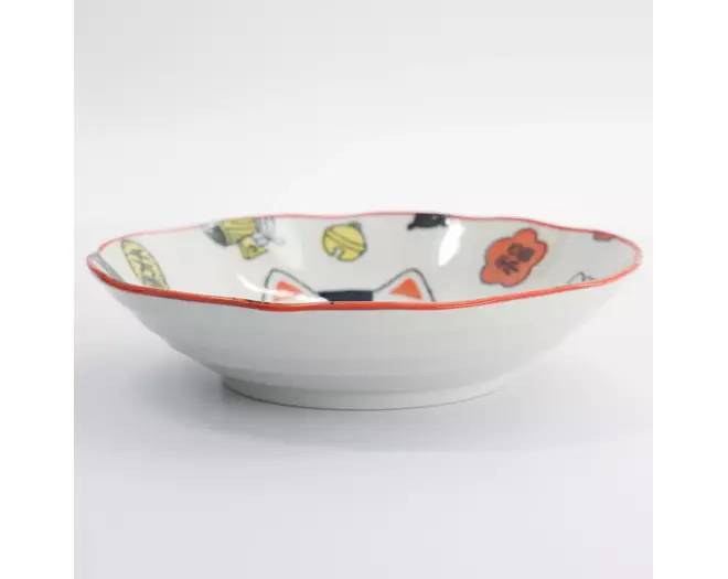 Tokyo Design Studio - Kawaii Lucky Cat Neko Pasta Plate Red 21x5cm 4pcs