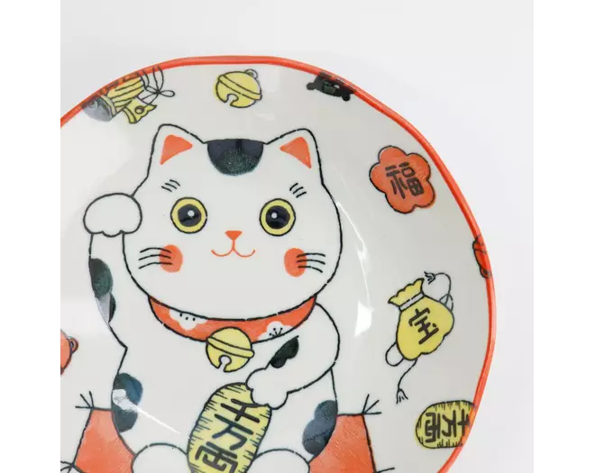 Tokyo Design Studio - Kawaii Lucky Cat Neko Pasta Plate Red 21x5cm 4pcs