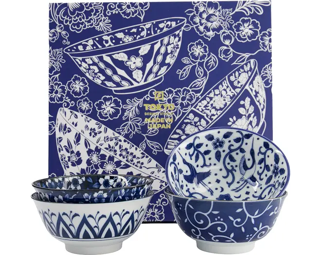 Tokyo Design Studio - Mixed Bowls Tayo Bowl Giftset 4pcs. 15x7cm. Blue/White 7B500ml