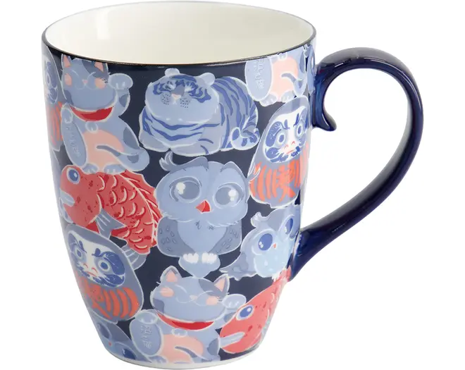 Tokyo Design Studio - Kawaii Mug Lucky Cat Daruma with Gift Box 8.5x10.2 Blue 340ml