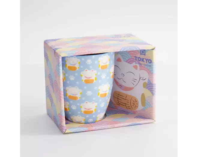 Tokyo Design Studio - Kawaii Lucky Cat Mug w/ Giftbox Blue 8.5x10.2cm 340ml 6pcs