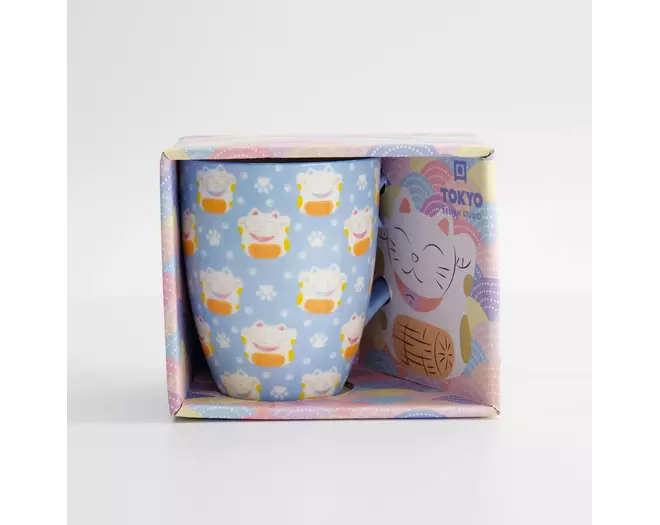 Tokyo Design Studio - Kawaii Lucky Cat Mug w/ Giftbox Blue 8.5x10.2cm 340ml 6pcs
