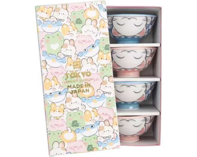 Tokyo Design Studio - Kawaii Bowls Lucky Cat Blue/Pink A 4pcs