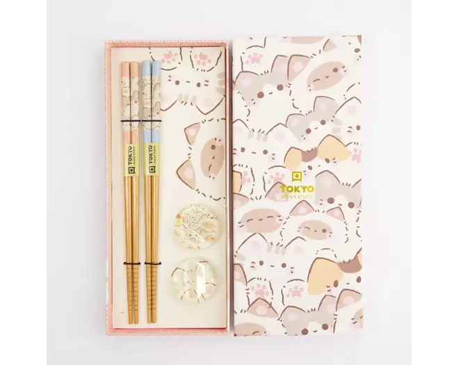 Tokyo Design Studio - Chopstick Giftset Chopstick and Rest/4 Kawaii Cats 10 sets