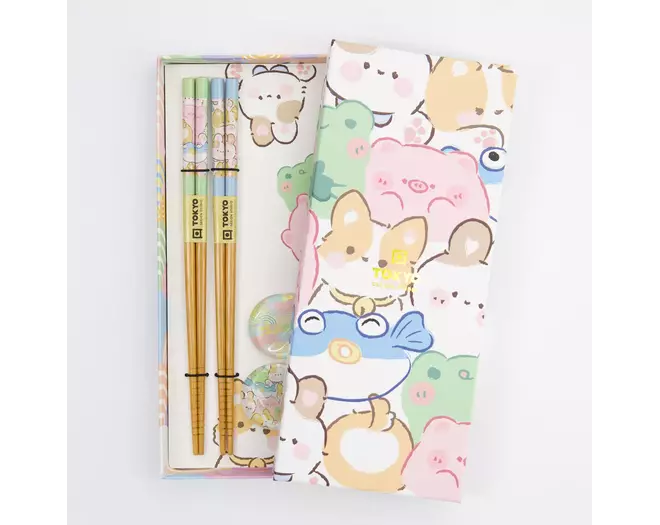 Tokyo Design Studio - Chopstick Giftset Chopstick and Rest/4 Kawaii Animals 10 sets