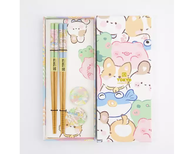 Tokyo Design Studio - Chopstick Giftset Chopstick and Rest/4 Kawaii Animals 10 sets