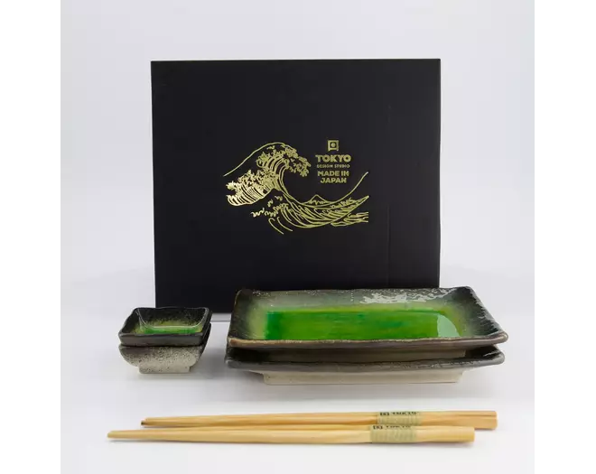 Tokyo Design Studio - Sushi Giftset Yamasaku Hiwa Green 6pcs 21.5x14cm & 7.3x2.8cm 1 set