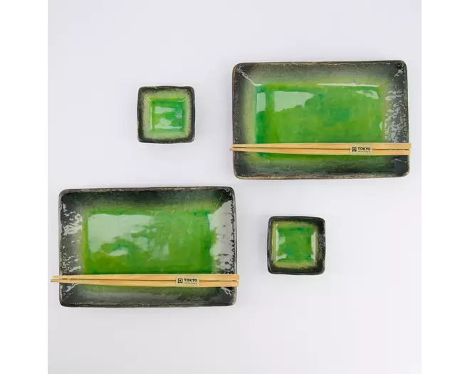 Tokyo Design Studio - Sushi Giftset Yamasaku Hiwa Green 6pcs 21.5x14cm & 7.3x2.8cm 1 set