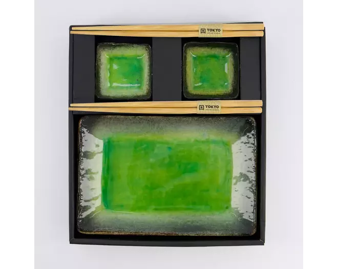 Tokyo Design Studio - Sushi Giftset Yamasaku Hiwa Green 6pcs 21.5x14cm & 7.3x2.8cm 1 set