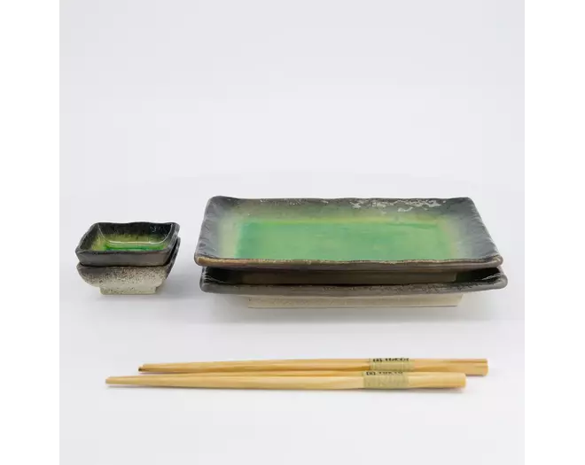 Tokyo Design Studio - Sushi Giftset Yamasaku Hiwa Green 6pcs 21.5x14cm & 7.3x2.8cm 1 set