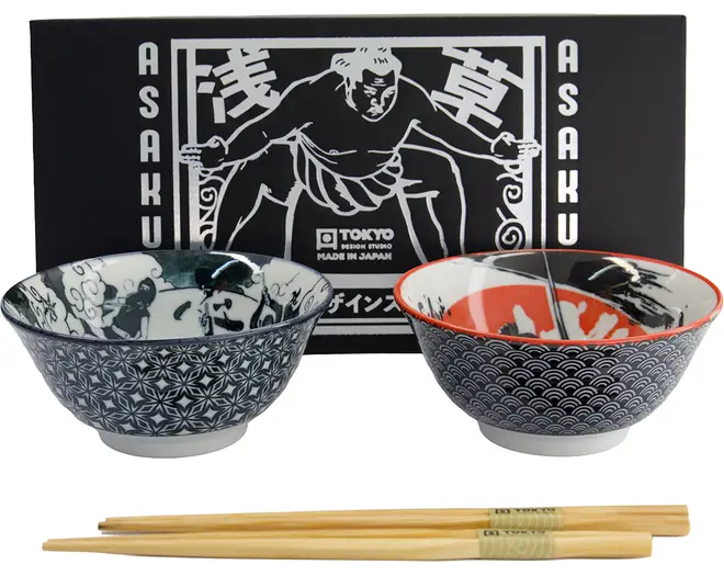 Tokyo Design Studio - Asakusa Tayo Bowl Giftset 2pcs with Chopsticks 14.8x7cm. 500ml. A