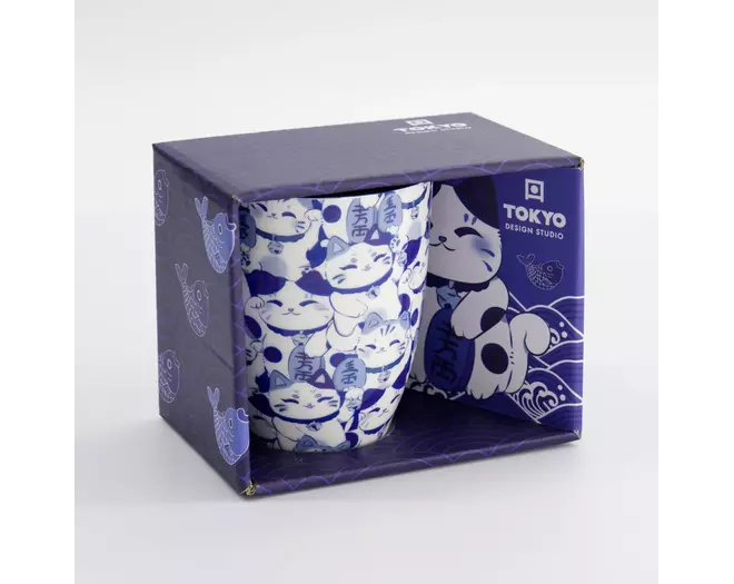 Tokyo Design Studio - Kawaii Blue Maneko Mug W/Giftbox 8.5x10.2cm 340ml 6pcs
