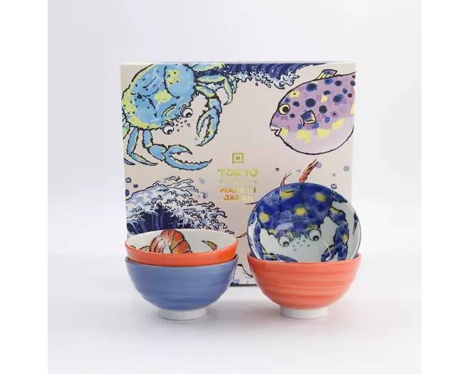 Tokyo Design Studio - Seafood Bowl 4pcs Giftset 11.2x6.2cm Snapper & Crab BL/RD 300ml 1 set