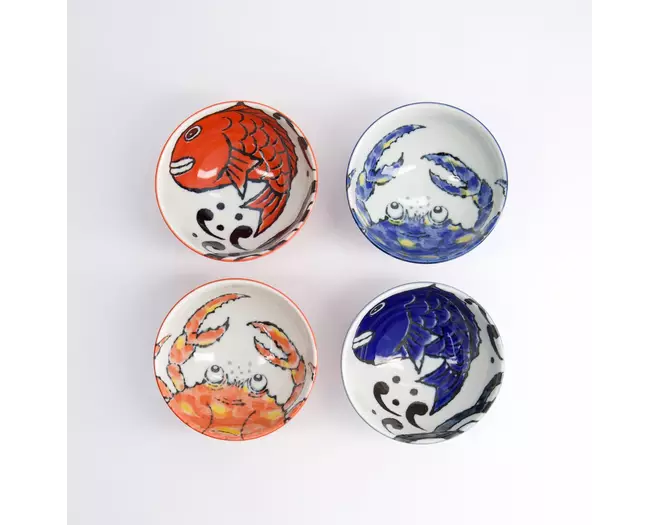 Tokyo Design Studio - Seafood Bowl 4pcs Giftset 11.2x6.2cm Snapper & Crab BL/RD 300ml 1 set