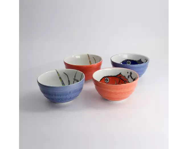 Tokyo Design Studio - Seafood Bowl 4pcs Giftset 11.2x6.2cm Snapper & Crab BL/RD 300ml 1 set