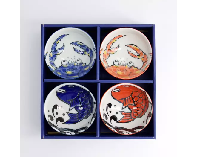 Tokyo Design Studio - Seafood Bowl 4pcs Giftset 11.2x6.2cm Snapper & Crab BL/RD 300ml 1 set