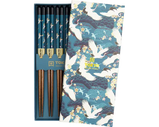 Tokyo Design Studio - Chopstick Crane Giftset - 5 Pair Green/Blue/White
