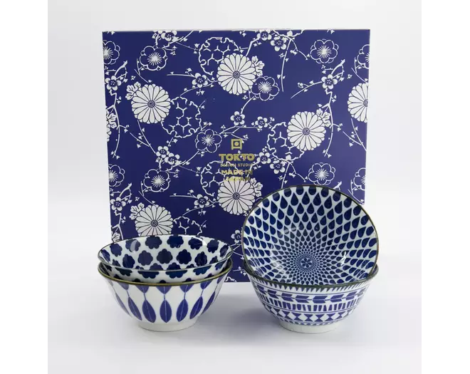 Tokyo Design Studio - Mixed Bowls Tayo Bowl 4pcs Giftset 15x7cm Blue/White 500ml 1 set