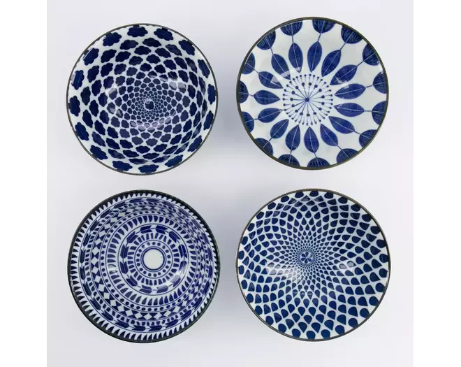 Tokyo Design Studio - Mixed Bowls Tayo Bowl 4pcs Giftset 15x7cm Blue/White 500ml 1 set