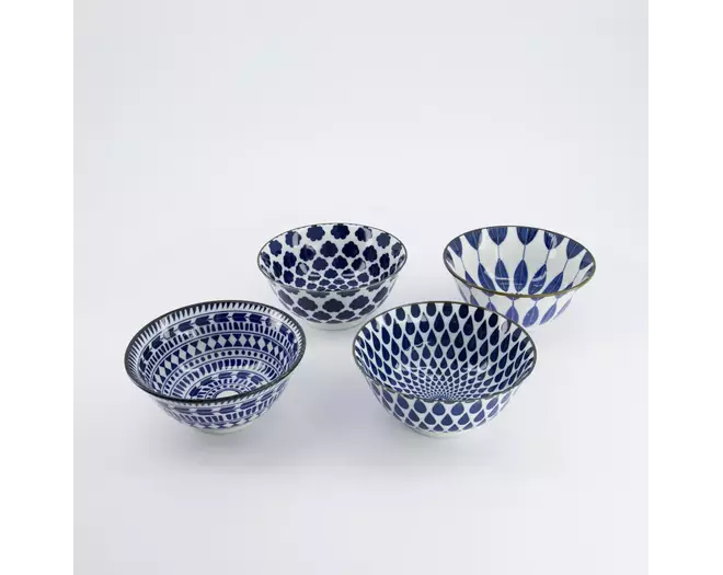 Tokyo Design Studio - Mixed Bowls Tayo Bowl 4pcs Giftset 15x7cm Blue/White 500ml 1 set