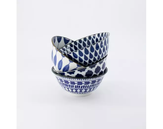 Tokyo Design Studio - Mixed Bowls Tayo Bowl 4pcs Giftset 15x7cm Blue/White 500ml 1 set