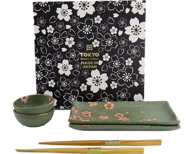 Tokyo Design Studio - Sakura Sushi Giftset 22x13x2cm. & 8.5x3.4cm. Green (6pcs.)