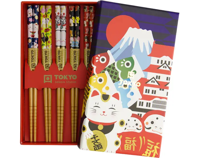Tokyo Design Studio - Children Chopsticks Giftset Lucky Cats - 5 Pair