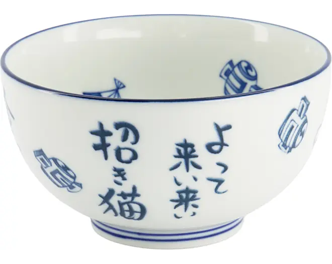Tokyo Design Studio - Kawaii Bowl Lucky Cat Okonomi 13x7.2cm. Blue 500ml