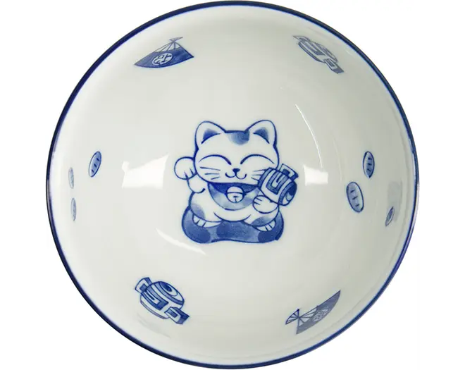 Tokyo Design Studio - Kawaii Bowl Lucky Cat Okonomi 13x7.2cm. Blue 500ml