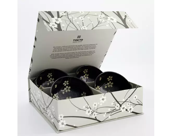 Tokyo Design Studio - Sakura Bowl 4pcs Giftset 12.5x7cm Black 450ml 1 set